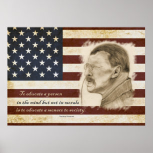 Poster Retrato de Theodore Roosevelt e citações da