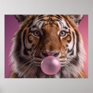 Poster Retrato de Tigre de Bengala Sopra Chiclete Rosa