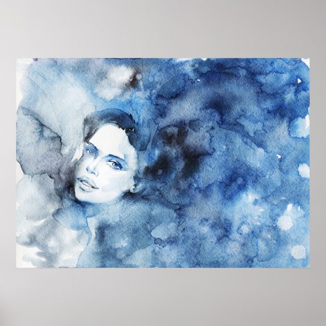 Poster Retrato de tinta aquosa da mulher, pintura (Frente)