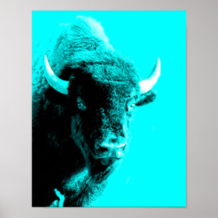 Póster Retrato de Turquesa Blue Bison Buffalo Wildlife 
