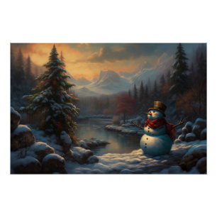 Póster Retrato de um Amigo Congelado Snowman de Natal
