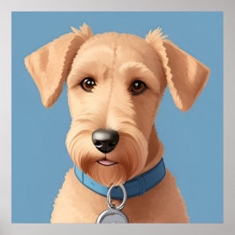 Poster Retrato de um Cachorro Fofo Usando uma Coleira Azu