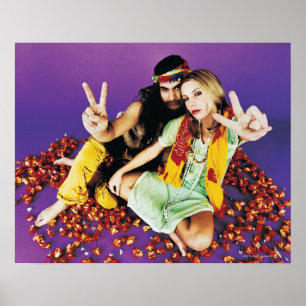 Poster Retrato de um casal do hippy que senta-se de