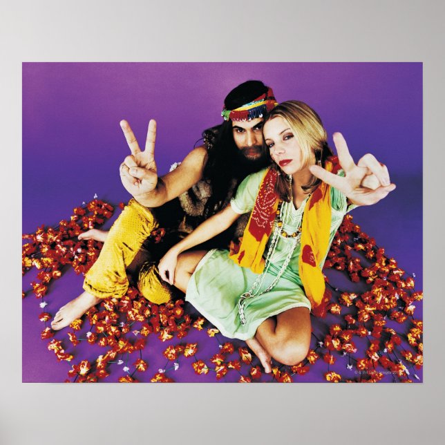 Poster Retrato de um Casal Hippy Sentado de pernas cruzad (Frente)