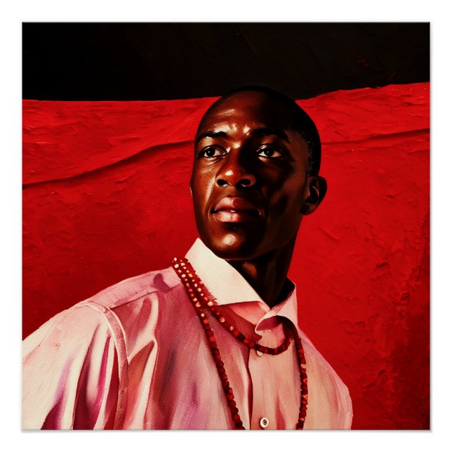 Póster Retrato de um Confiante em Camisa Rosa com Vermelh (Frente)