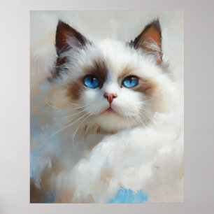 Poster Retrato de um elegante gato Ragdoll com olhos azui