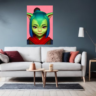 Poster Retrato de um goblin humano feminino Arte AI