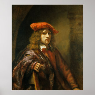 Póster Retrato de um homem novo em um boné vermelho