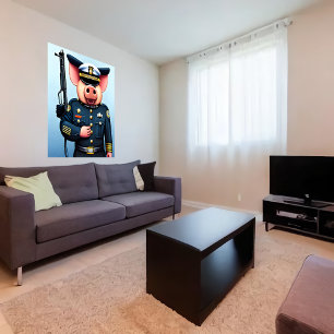 Poster Retrato de um Porco em uniforme policial Arte AI