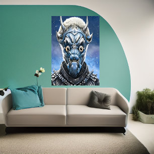 Poster Retrato de uma alienígena azul na neve Arte AI