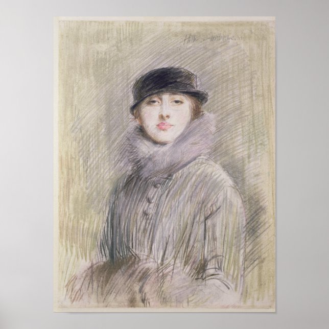 Póster Retrato de uma Dama com Colarinho de Pele e Maçã (Frente)