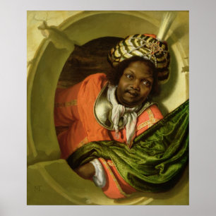 Poster Retrato de uma mouro com uma bandeira numa janela