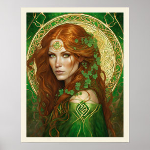 Poster Retrato de uma Mulher em Shamrock Green Celtic Dou