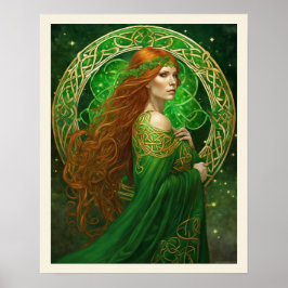 Poster Retrato de uma Mulher em Shamrock Verde e Dourado