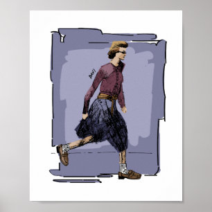 Poster Retrato de uma Mulher Fashionista Caminhando no Me