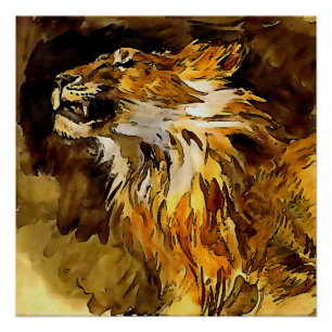 Póster Retrato De Uma Pintura De Leão Acrílico