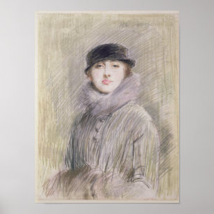 Póster Retrato de uma senhora com um colar e um Muff da
