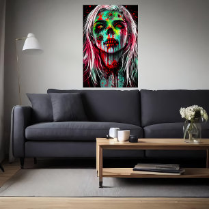 Poster Retrato de uma senhora zombie morto Arte AI