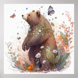 Poster Retrato De Urso Cinza Pintando Arte Selvagem