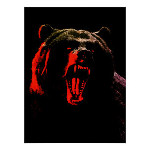 Póster Retrato de Urso Selvagem Escuro em Iluminação Dram