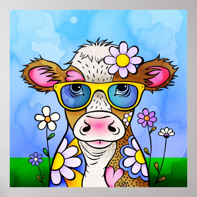 Poster Retrato de Vaca Doodle (Frente)