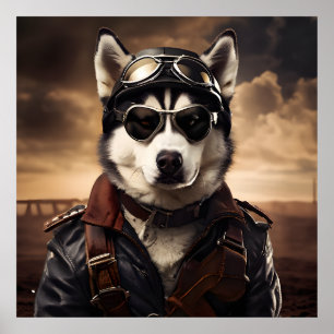 Poster Retrato de Vintagem do Aviador Siberiano Husky WWI