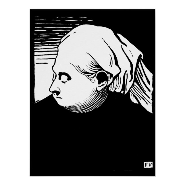 Póster Retrato de Woodcut da Rainha Vitória (Frente)