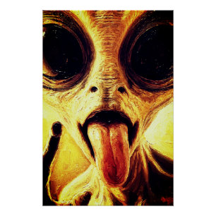 Póster Retrato Divertido de Alien em Pintura a Óleo