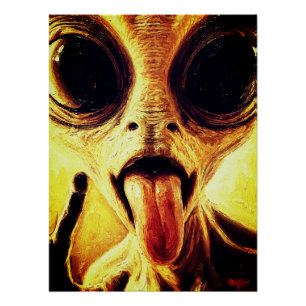 Póster Retrato Divertido de Alien em Pintura a Óleo