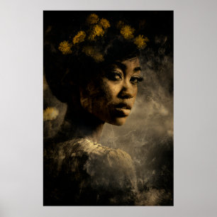 Poster Retrato do Brilho de Melanina da Coroa de Dente-de
