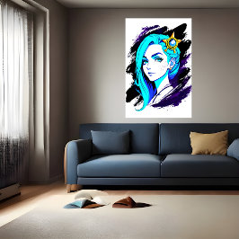 Poster Retrato do cabelo azul de uma jovem senhora | Arte