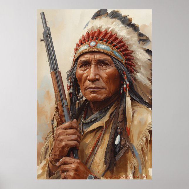 Poster Retrato do Chefe Indígena Geronimo Guerreiro (Frente)