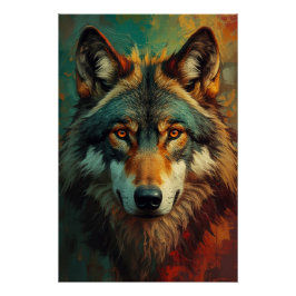 Póster Retrato do Lobo Artístico - Pintura a Óleo Vibrant