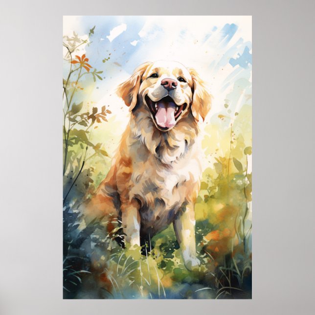 Poster Retrato do Ouro Colorido Labrador Retriever (Frente)