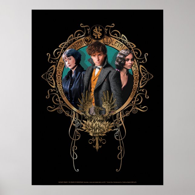 Poster Retrato do ouro Newt, Tina e Leta Art Deco (Frente)