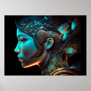 Poster Retrato do Perfil Cyberpunk Eletro Japonês