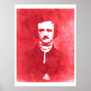 Poster Retrato do pop art de Edgar Allan Poe no vermelho