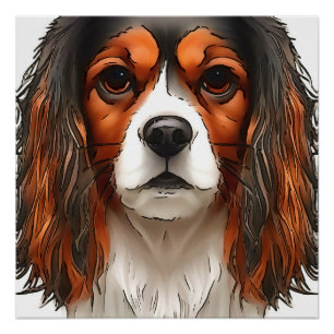 Póster Retrato do Rei Charles Cavalier Spaniel Pet