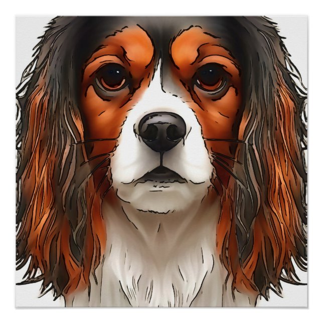 Póster Retrato do Rei Charles Cavalier Spaniel Pet (Frente)