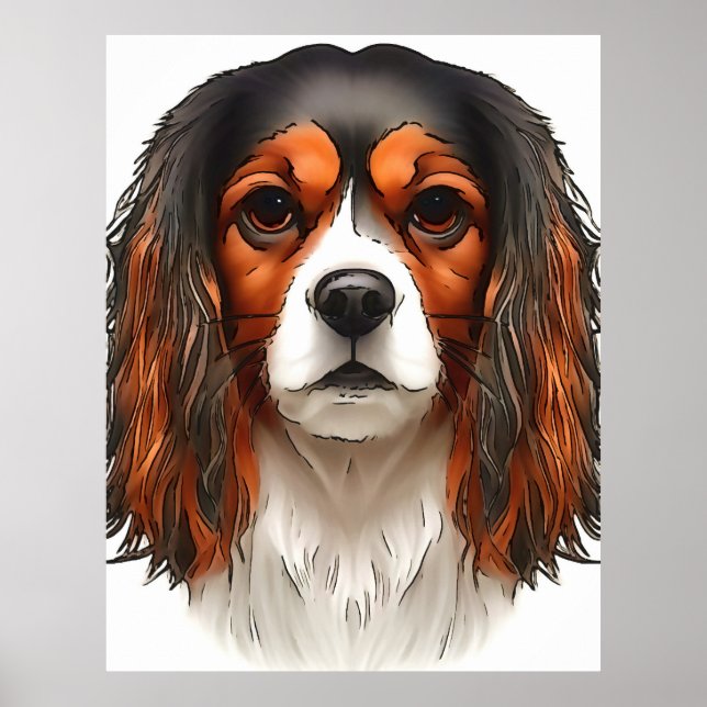 Poster Retrato do Rei Charles Cavalier Spaniel Pet (Frente)