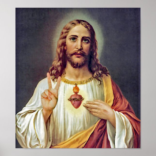 Poster Retrato do Sagrado Coração de Jesus Sinal de Paz (Frente)