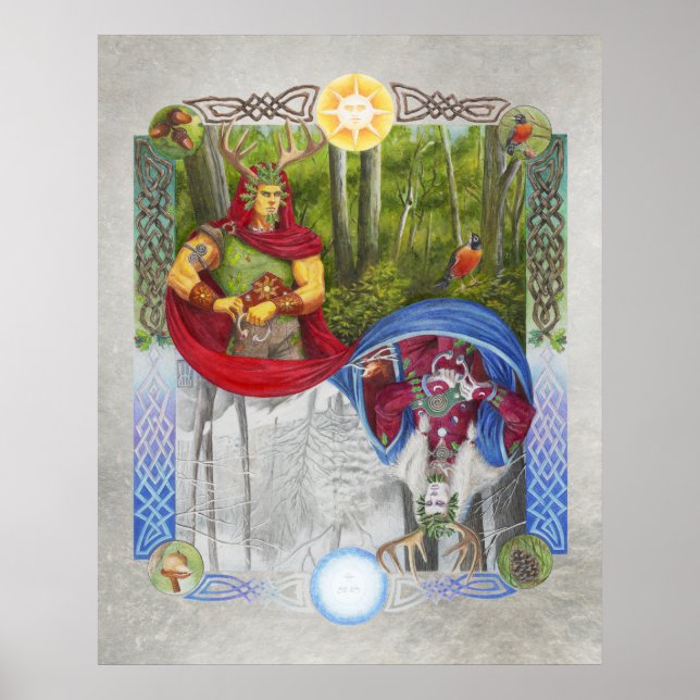 Poster Retrato Duplo de Oak King e Holly King (Frente)