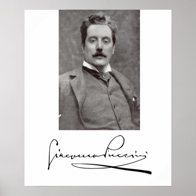 Poster Retrato e assinatura de Giacomo Puccini (Frente)