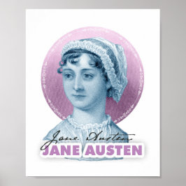 Poster Retrato e assinatura de Jane Austen rosa