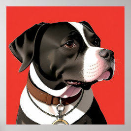 Poster Retrato Elegante de um Cão Preto e Branco