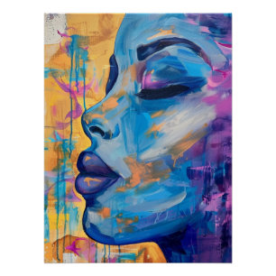 Póster Retrato em Acrílico Azul Expressivo