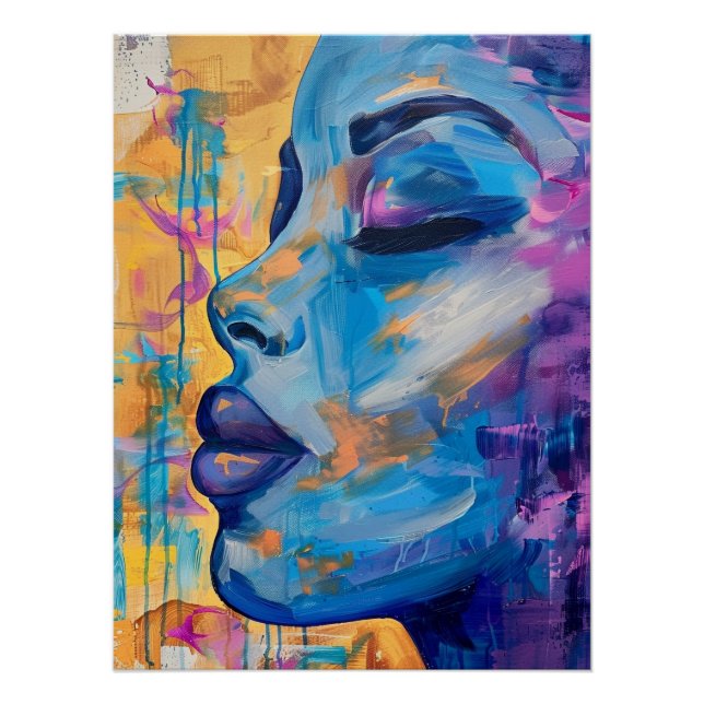Póster Retrato em Acrílico Azul Expressivo (Frente)