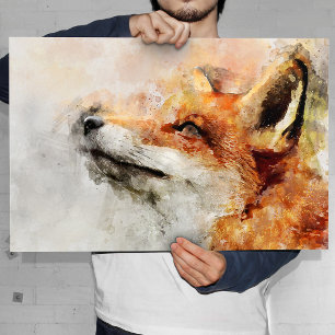 Poster Retrato em Aquarela da Raposa Vermelha 01