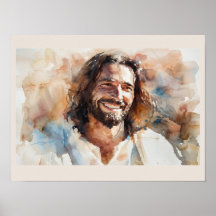 Retrato em Aquarela de Jesus Sorridente | Arte Cri