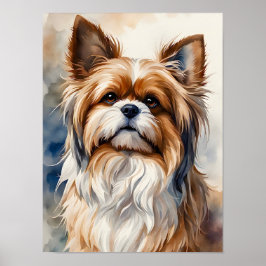 Poster Retrato em Aquarela de um Doce Shih Tzu